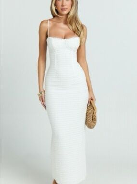 Showpo MARCELINA MAXI DRESS - SWEETHEART NECK BODYCON DRESS IN OFF WHITE